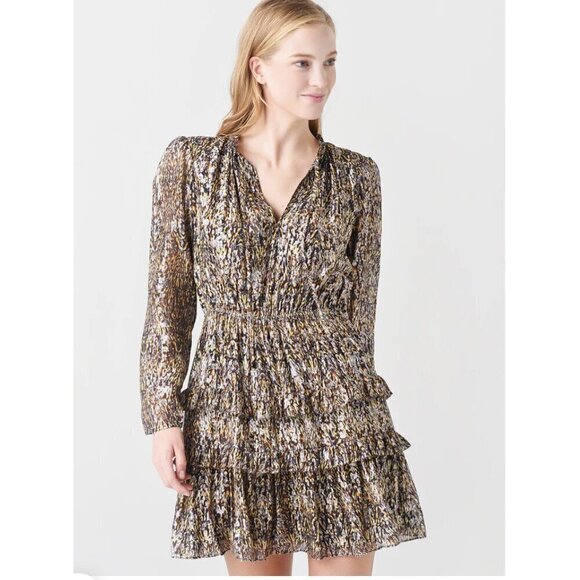 ba&sh Glen Multicolor Metallic Long Sleeve Mini Dress Women’s Size M - Picture 1 of 10